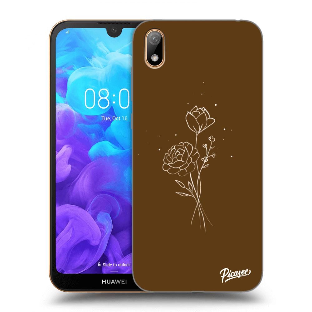 Picasee silikonowe czarne etui na Huawei Y5 2019 - Brown flowers