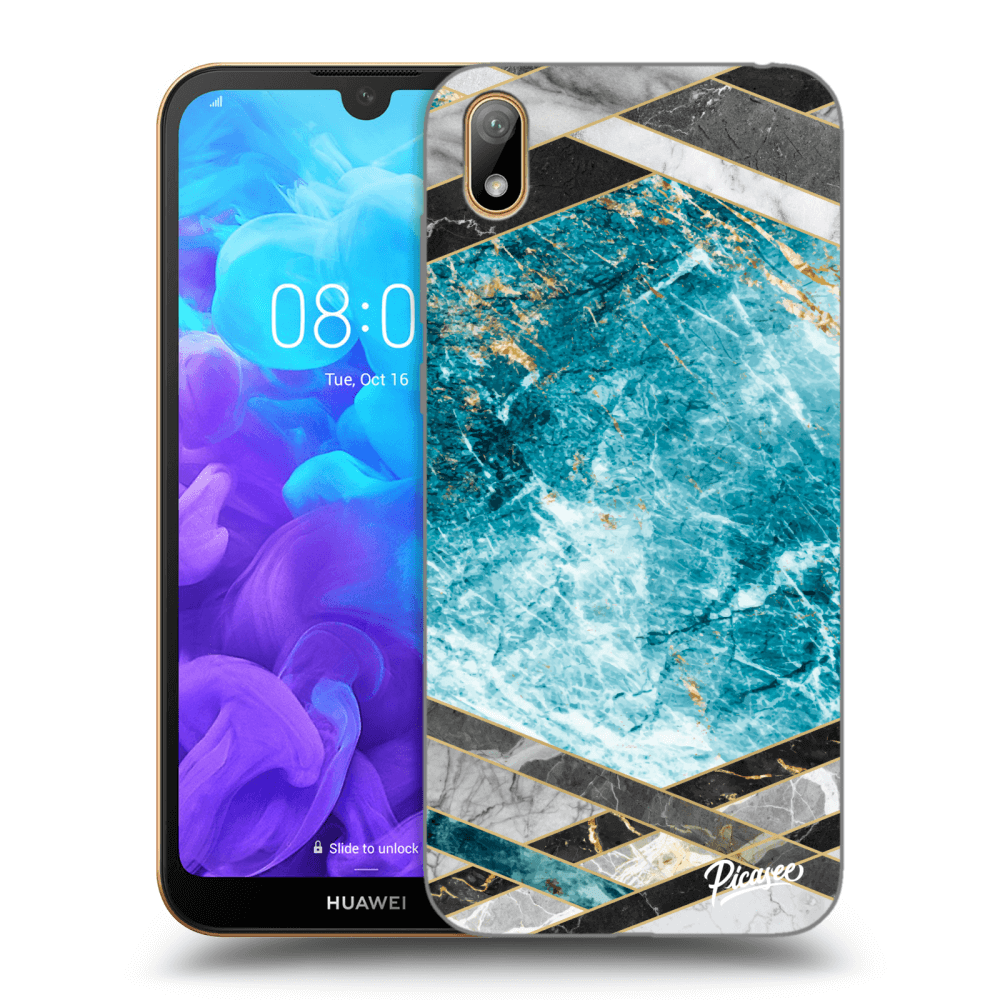 Picasee silikonowe czarne etui na Huawei Y5 2019 - Blue geometry