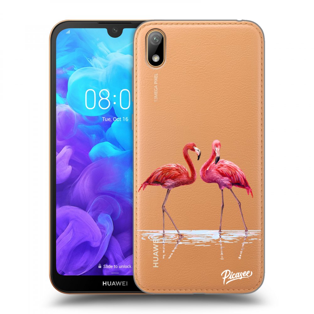 Picasee silikonowe przeźroczyste etui na Huawei Y5 2019 - Flamingos couple