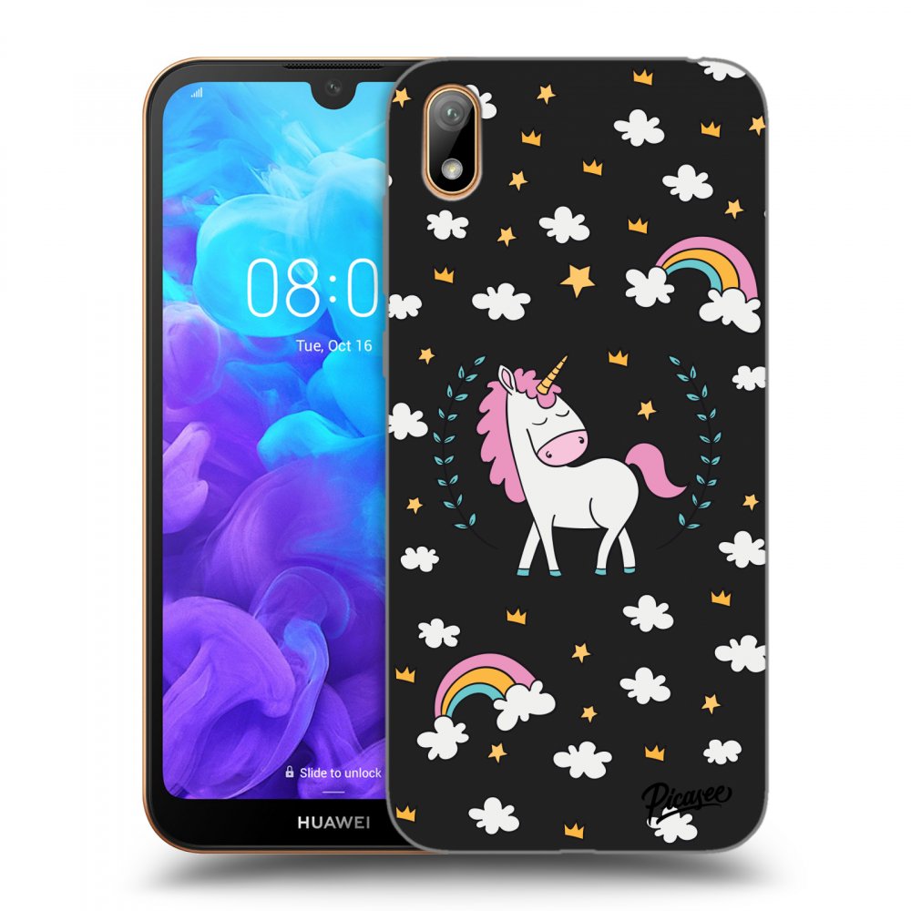 Picasee silikonowe czarne etui na Huawei Y5 2019 - Unicorn star heaven