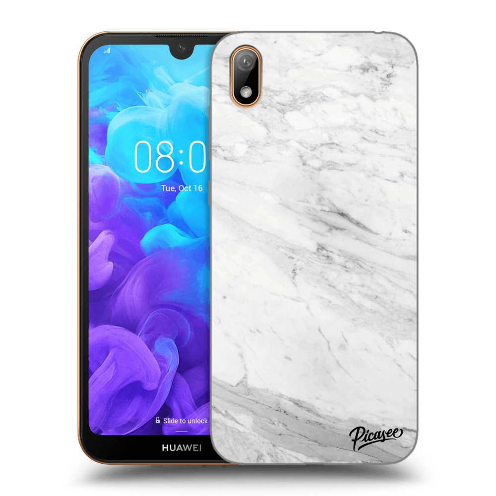 Picasee silikonowe przeźroczyste etui na Huawei Y5 2019 - White marble