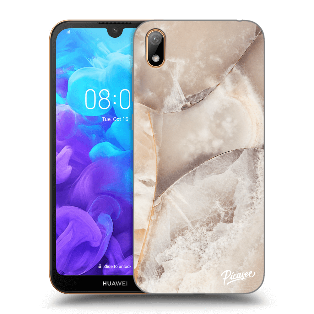 Picasee silikonowe czarne etui na Huawei Y5 2019 - Cream marble
