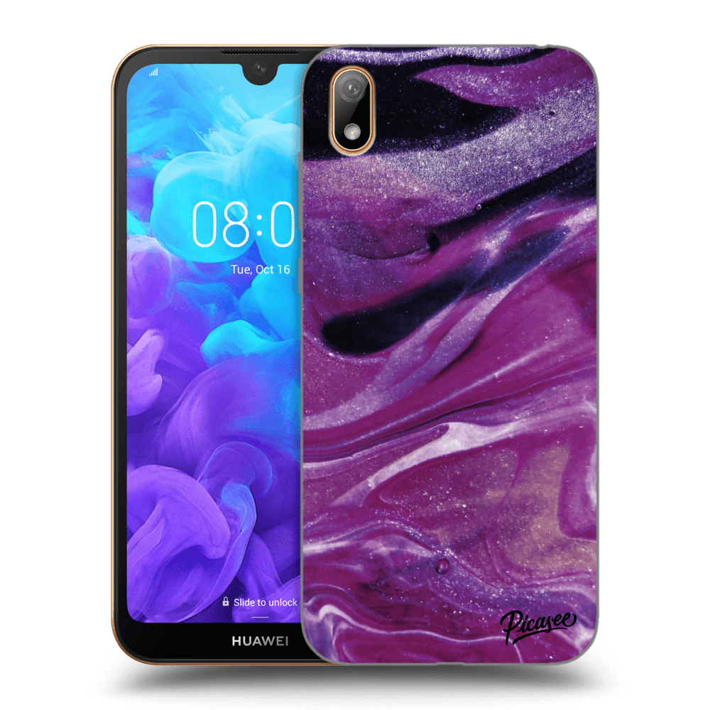 Picasee silikonowe przeźroczyste etui na Huawei Y5 2019 - Purple glitter