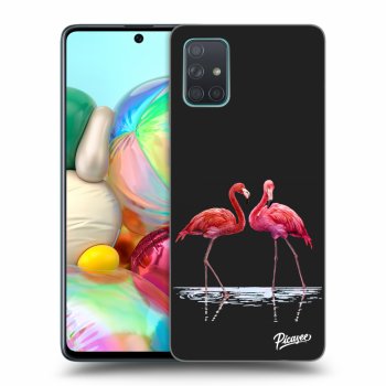 Picasee silikonowe czarne etui na Samsung Galaxy A71 A715F - Flamingos couple