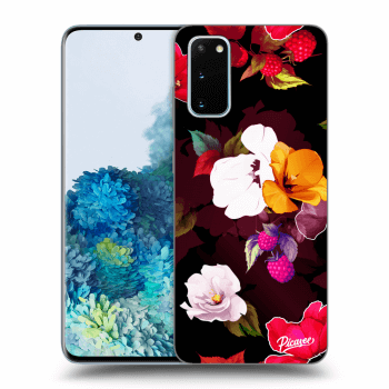Picasee silikonowe czarne etui na Samsung Galaxy S20 G980F - Flowers and Berries