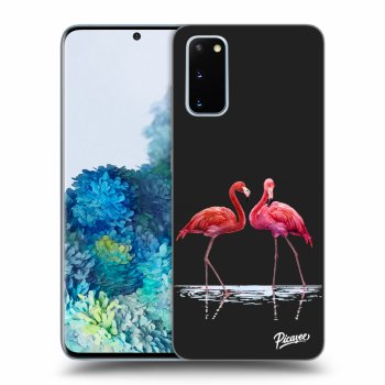 Picasee silikonowe czarne etui na Samsung Galaxy S20 G980F - Flamingos couple