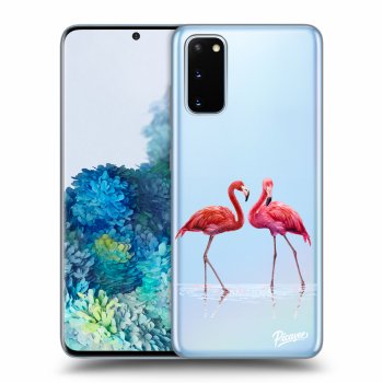 Picasee silikonowe przeźroczyste etui na Samsung Galaxy S20 G980F - Flamingos couple