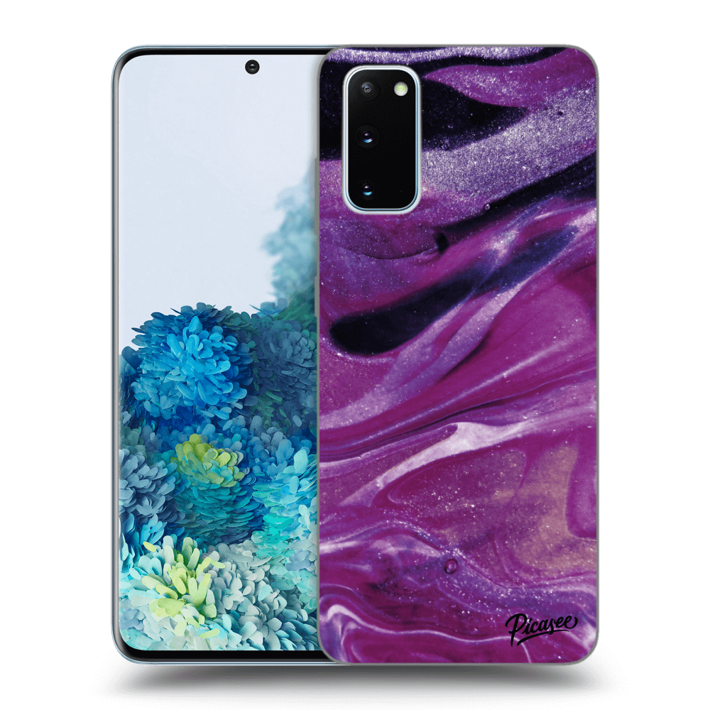 Picasee silikonowe przeźroczyste etui na Samsung Galaxy S20 G980F - Purple glitter