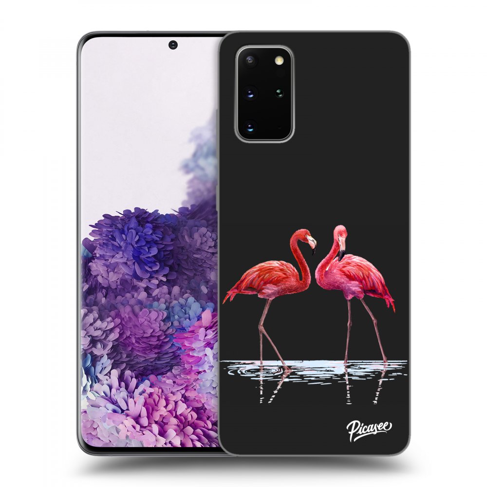 Picasee silikonowe czarne etui na Samsung Galaxy S20+ G985F - Flamingos couple