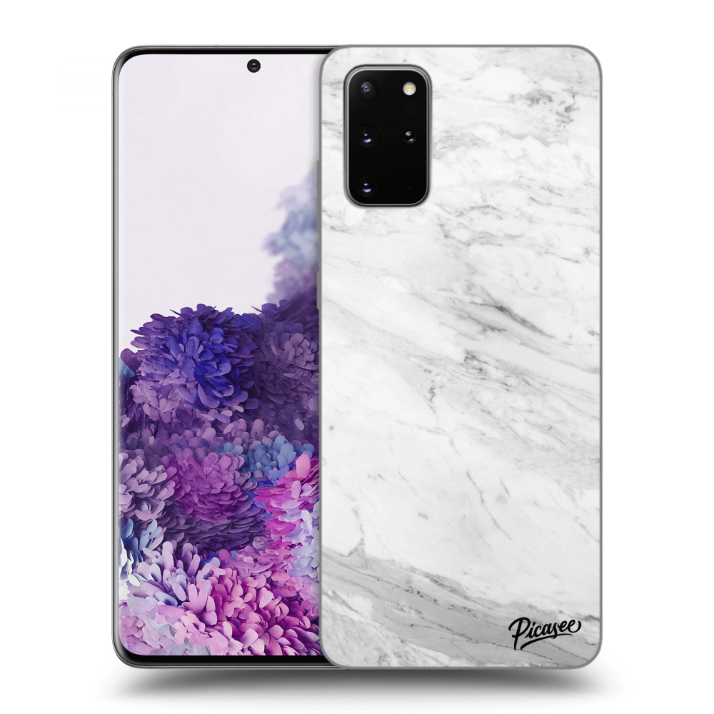Picasee silikonowe czarne etui na Samsung Galaxy S20+ G985F - White marble