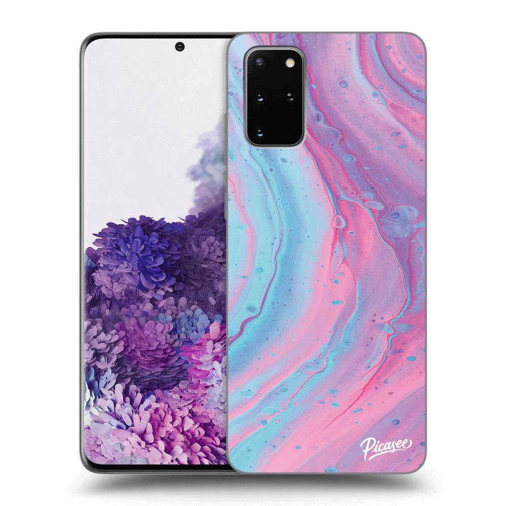 Picasee silikonowe czarne etui na Samsung Galaxy S20+ G985F - Pink liquid