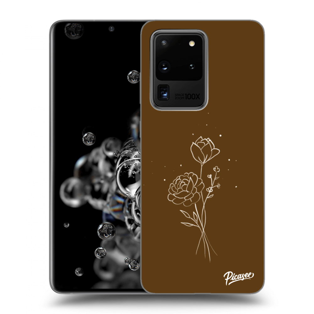 Picasee silikonowe czarne etui na Samsung Galaxy S20 Ultra 5G G988F - Brown flowers