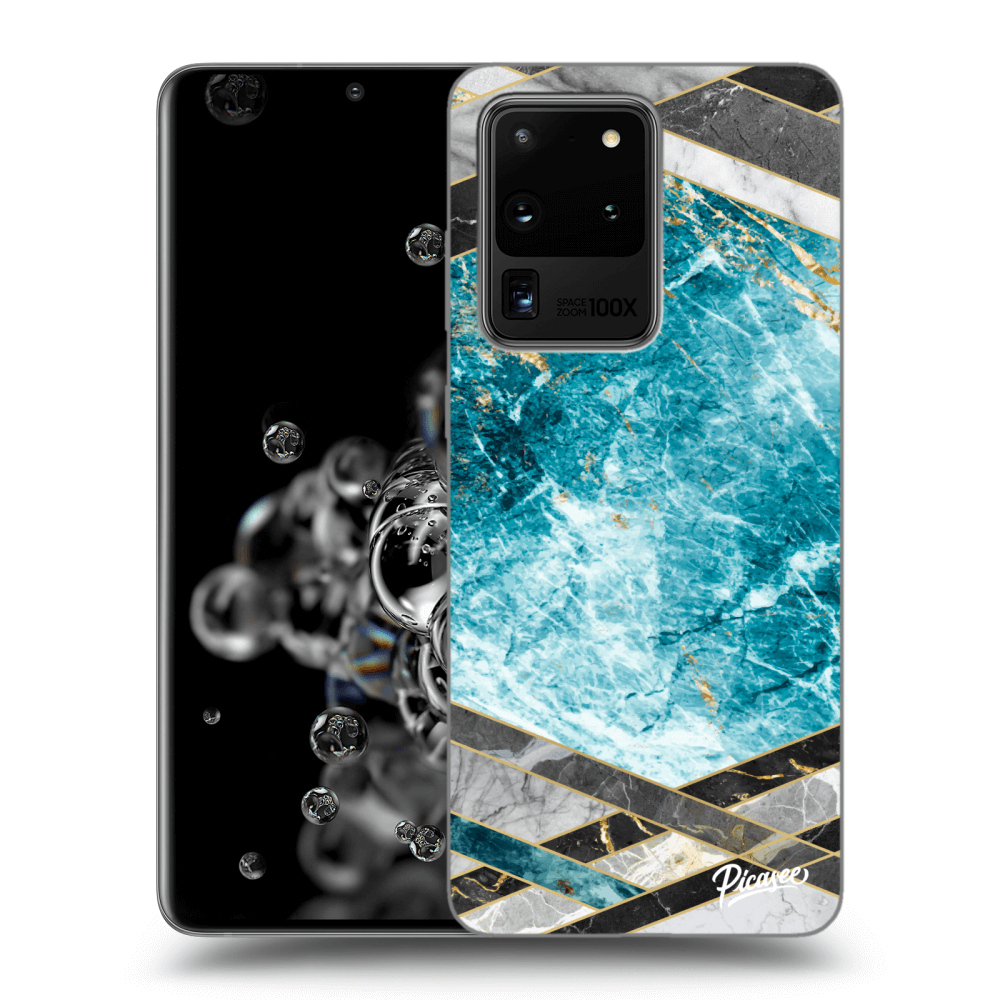Picasee silikonowe czarne etui na Samsung Galaxy S20 Ultra 5G G988F - Blue geometry