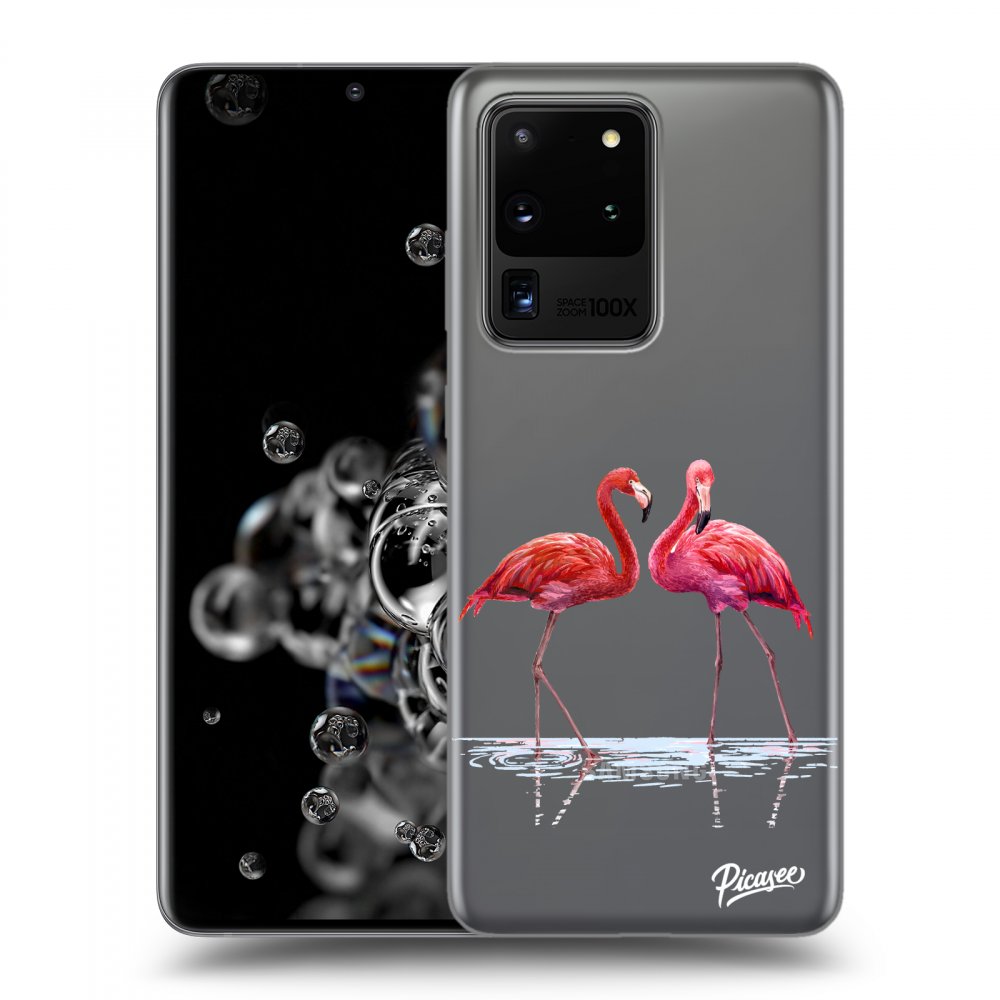 Picasee silikonowe przeźroczyste etui na Samsung Galaxy S20 Ultra 5G G988F - Flamingos couple