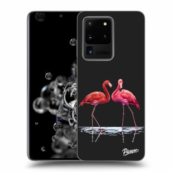 Picasee silikonowe czarne etui na Samsung Galaxy S20 Ultra 5G G988F - Flamingos couple