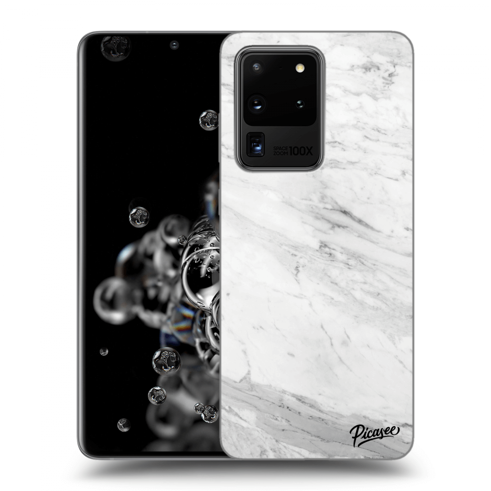 Picasee silikonowe czarne etui na Samsung Galaxy S20 Ultra 5G G988F - White marble