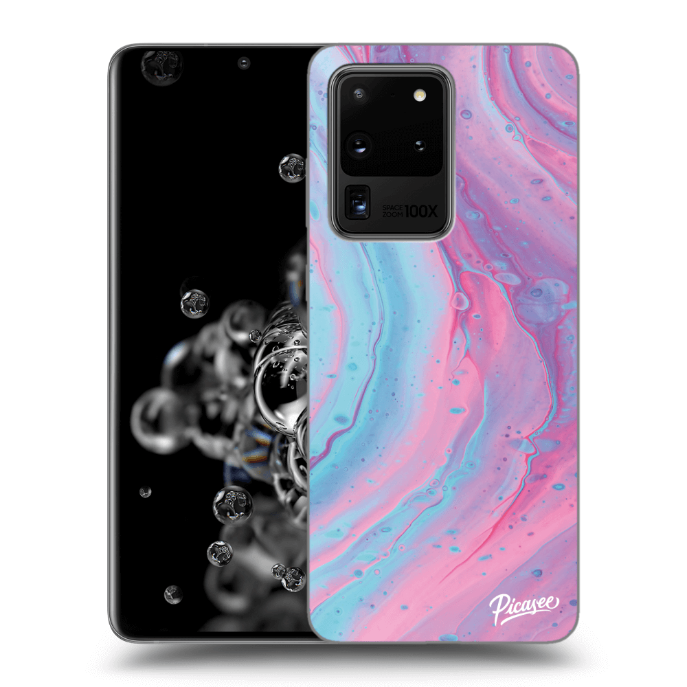 Picasee silikonowe czarne etui na Samsung Galaxy S20 Ultra 5G G988F - Pink liquid