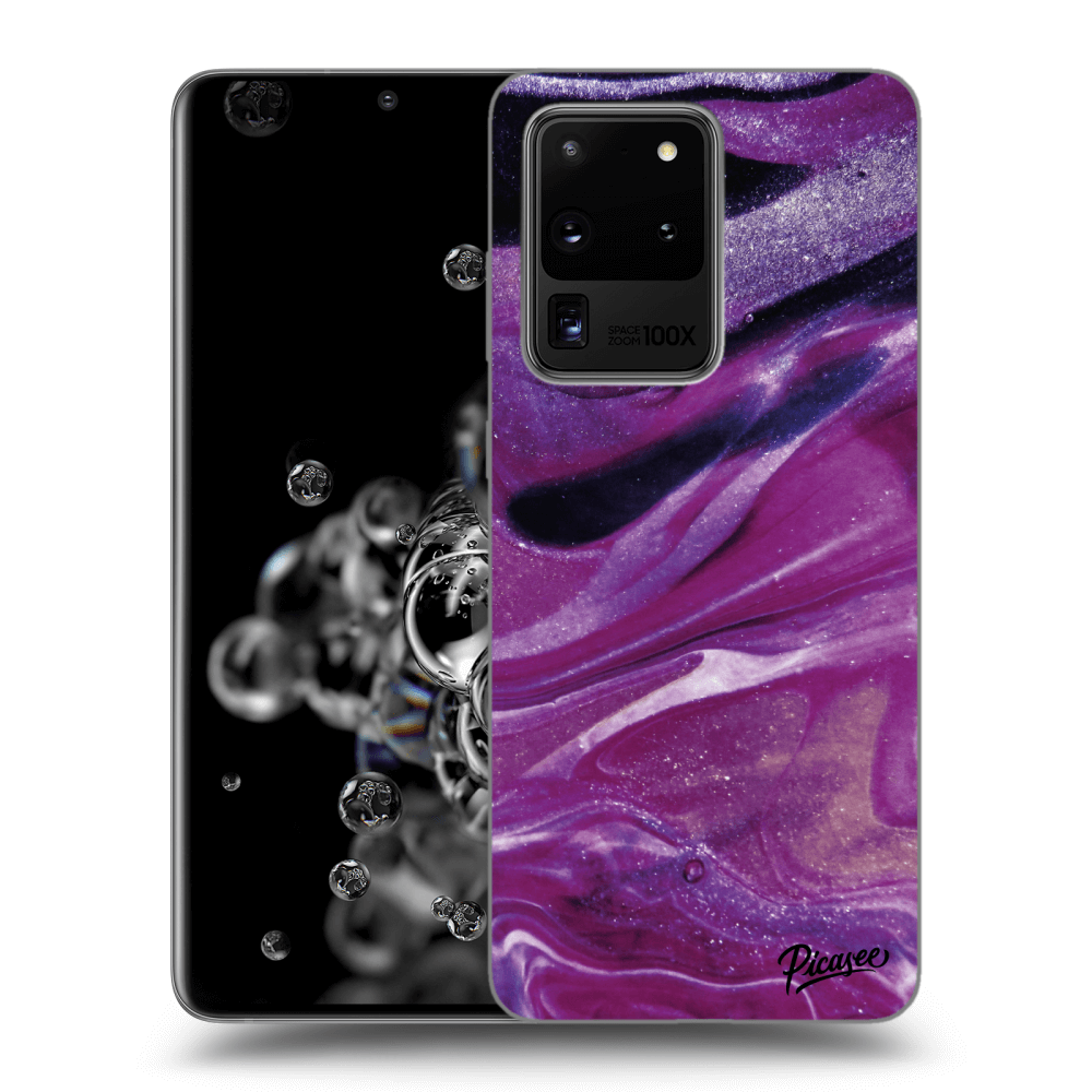Picasee silikonowe czarne etui na Samsung Galaxy S20 Ultra 5G G988F - Purple glitter