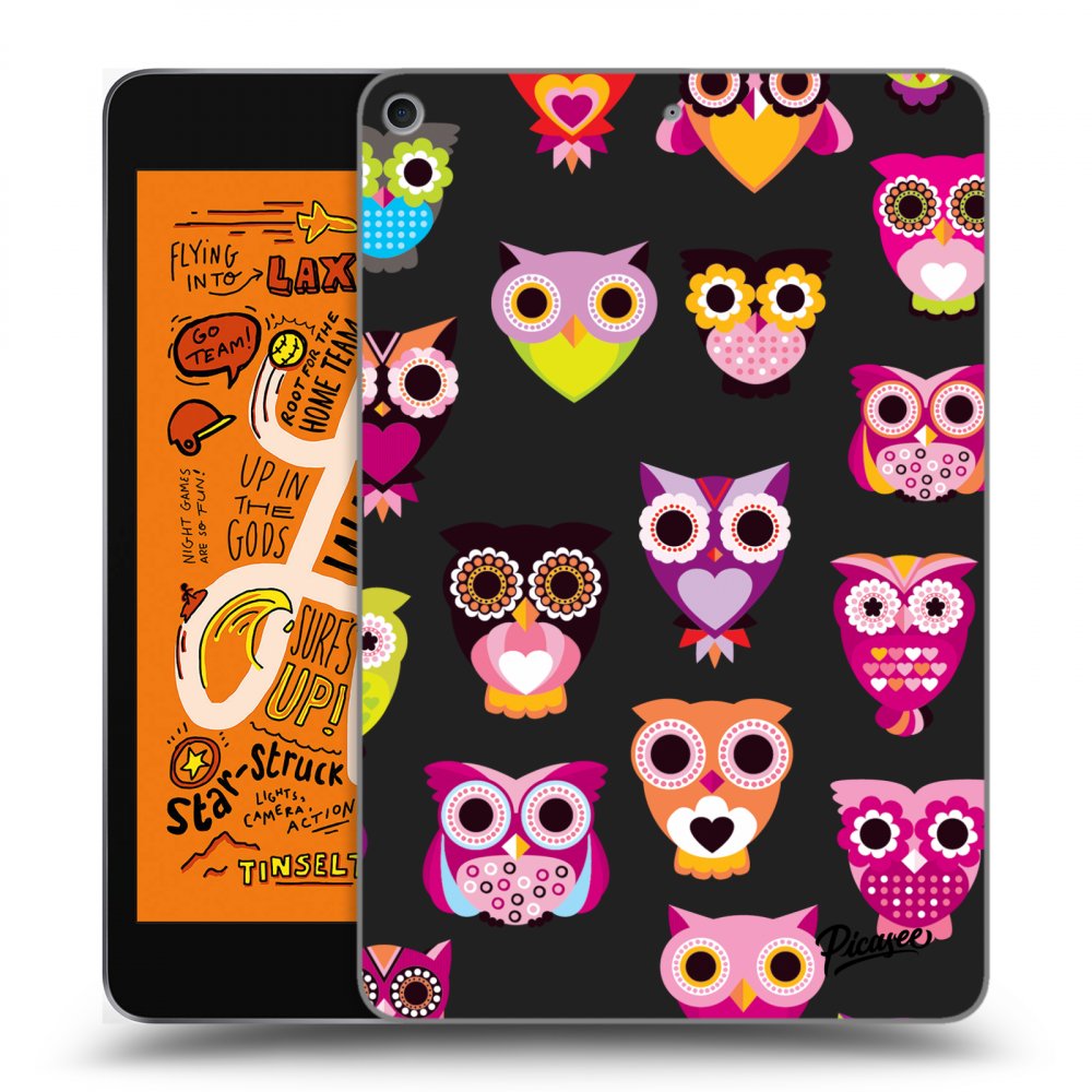 Picasee silikonowe czarne etui na Apple iPad mini 2019 (5. gen) - Owls