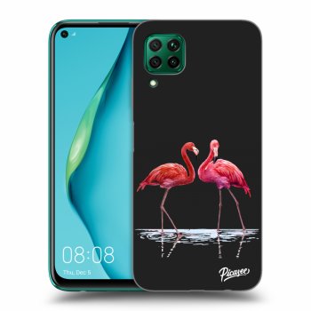 Picasee silikonowe czarne etui na Huawei P40 Lite - Flamingos couple
