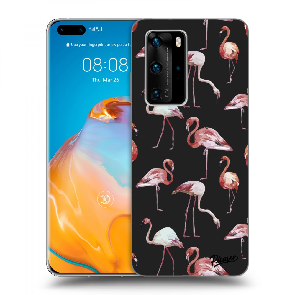 Picasee silikonowe czarne etui na Huawei P40 Pro - Flamingos