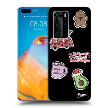 Picasee silikonowe czarne etui na Huawei P40 Pro - Christmas Stickers