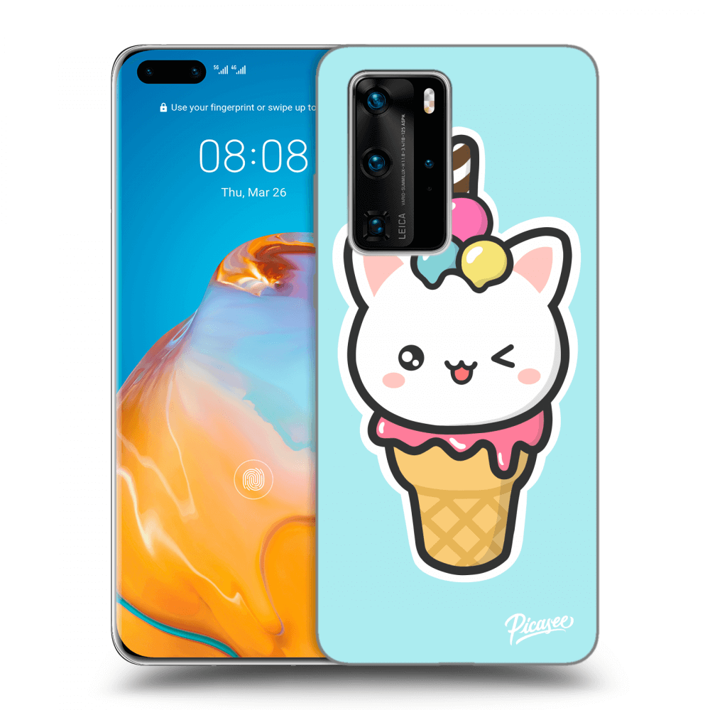 Picasee silikonowe czarne etui na Huawei P40 Pro - Ice Cream Cat