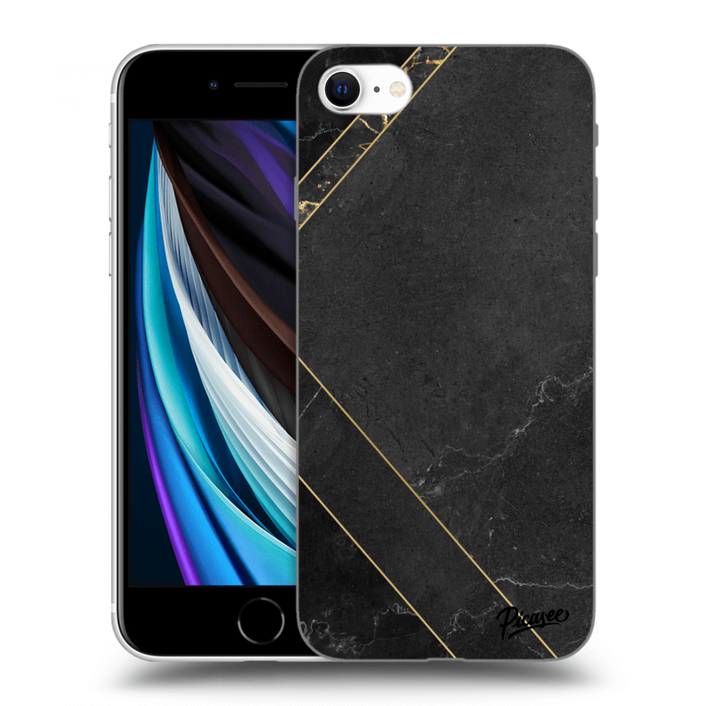 Picasee silikonowe przeźroczyste etui na Apple iPhone SE 2020 - Black tile
