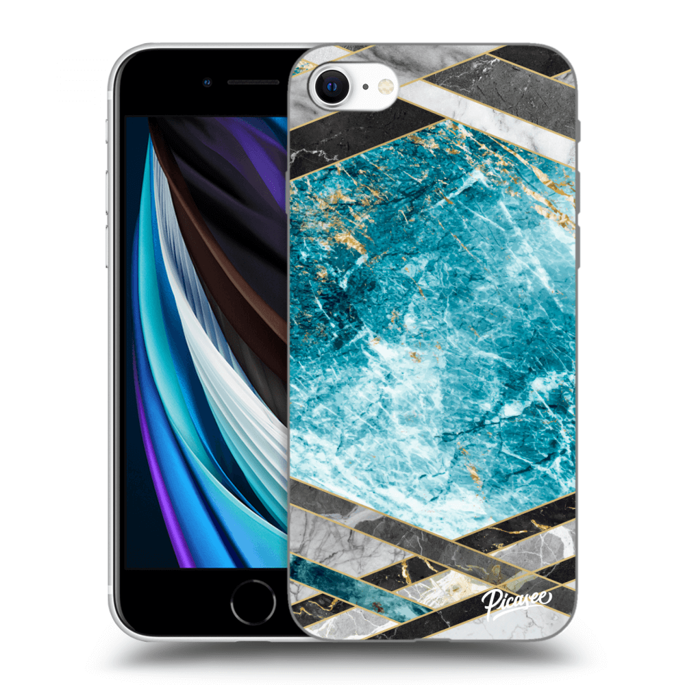Picasee silikonowe przeźroczyste etui na Apple iPhone SE 2020 - Blue geometry