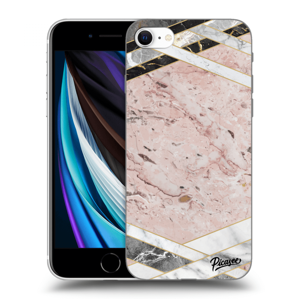Picasee silikonowe przeźroczyste etui na Apple iPhone SE 2020 - Pink geometry
