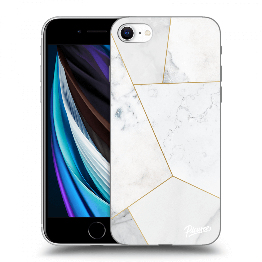Picasee silikonowe przeźroczyste etui na Apple iPhone SE 2020 - White tile