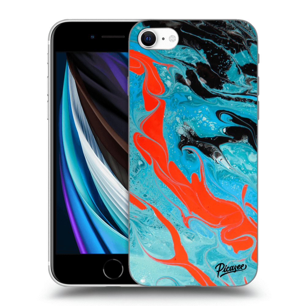 Picasee silikonowe przeźroczyste etui na Apple iPhone SE 2020 - Blue Magma