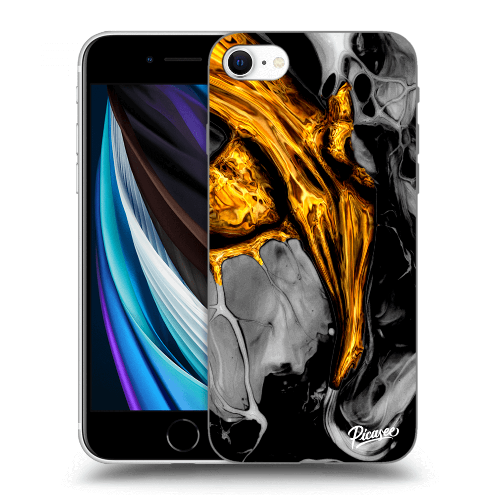 Picasee silikonowe przeźroczyste etui na Apple iPhone SE 2020 - Black Gold