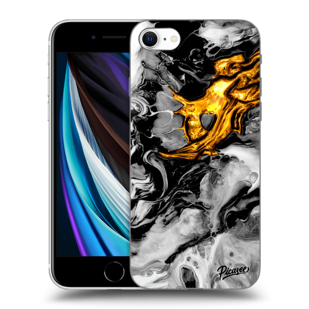 Picasee silikonowe przeźroczyste etui na Apple iPhone SE 2020 - Black Gold 2