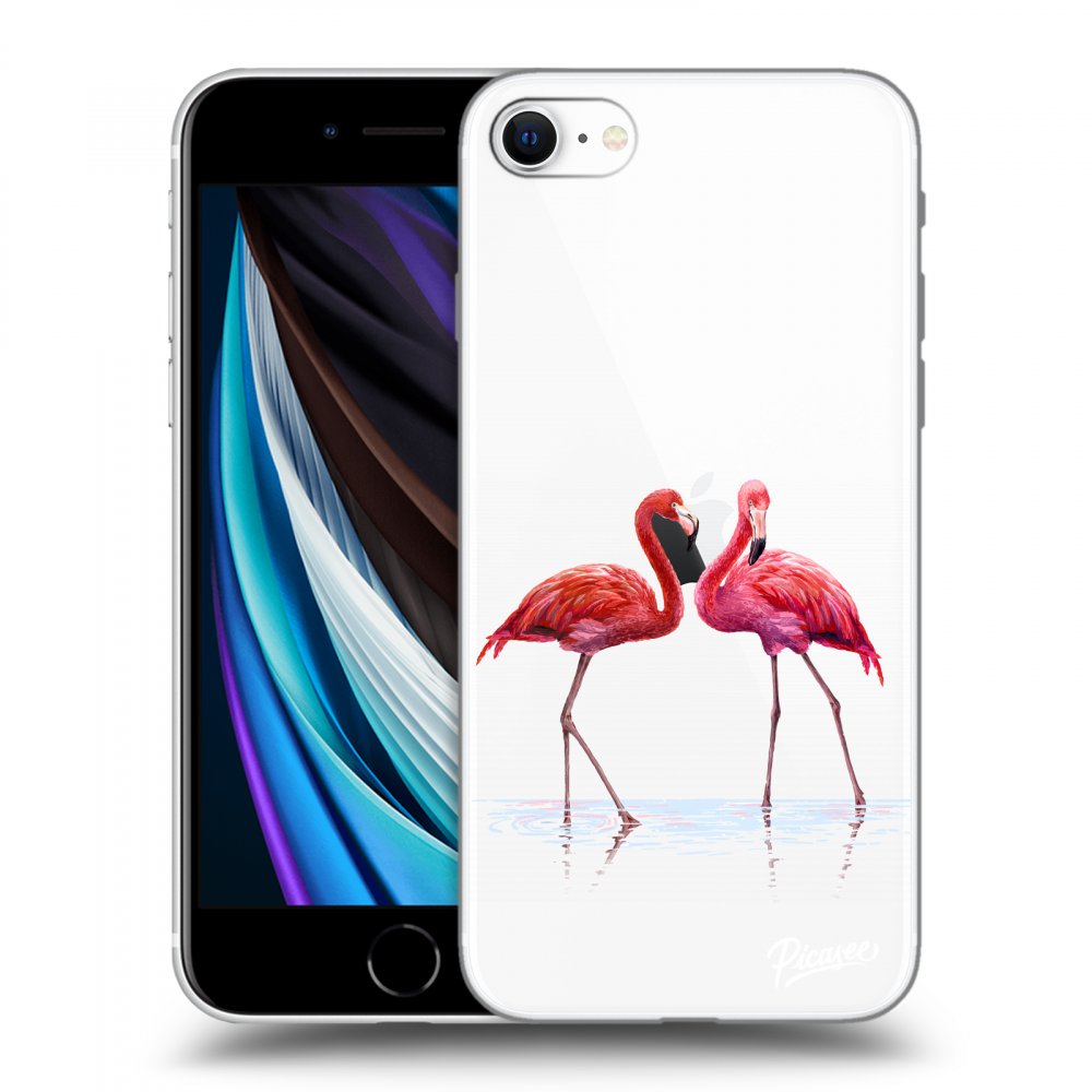 Picasee silikonowe przeźroczyste etui na Apple iPhone SE 2020 - Flamingos couple
