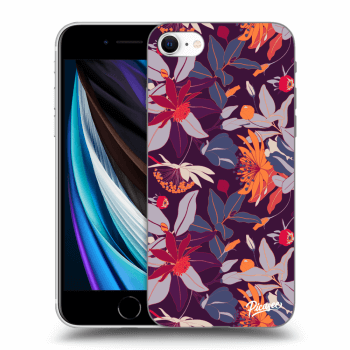 Picasee silikonowe czarne etui na Apple iPhone SE 2020 - Purple Leaf