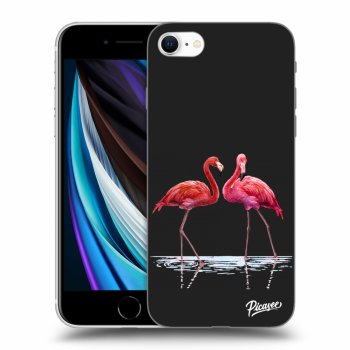 Picasee silikonowe czarne etui na Apple iPhone SE 2020 - Flamingos couple