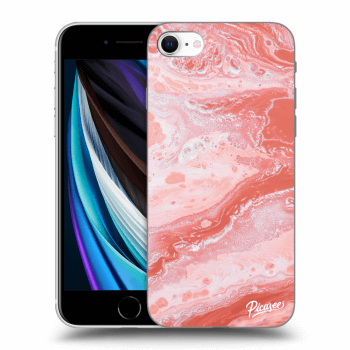 Picasee silikonowe przeźroczyste etui na Apple iPhone SE 2020 - Red liquid