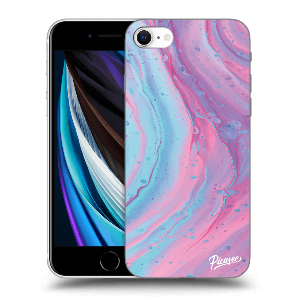 Picasee silikonowe przeźroczyste etui na Apple iPhone SE 2020 - Pink liquid