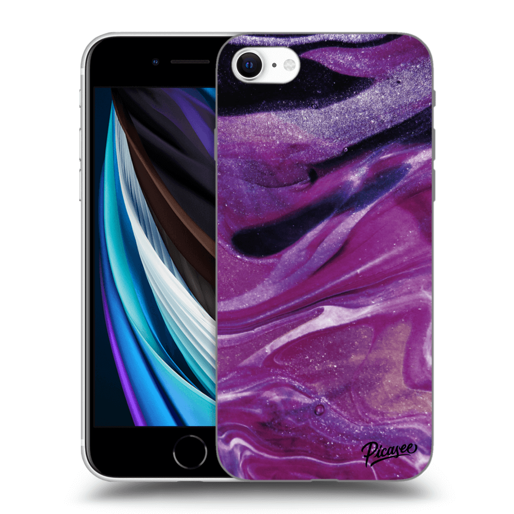 Picasee silikonowe czarne etui na Apple iPhone SE 2020 - Purple glitter