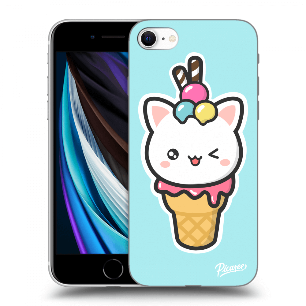 Picasee silikonowe czarne etui na Apple iPhone SE 2020 - Ice Cream Cat
