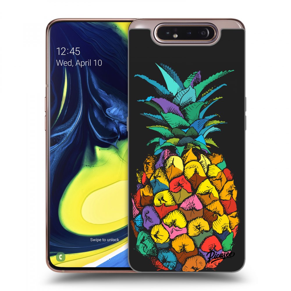 Picasee silikonowe czarne etui na Samsung Galaxy A80 A805F - Pineapple