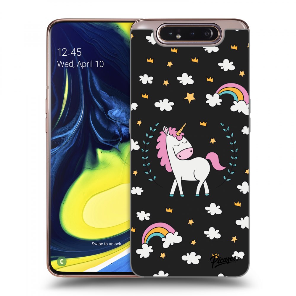 Picasee silikonowe czarne etui na Samsung Galaxy A80 A805F - Unicorn star heaven
