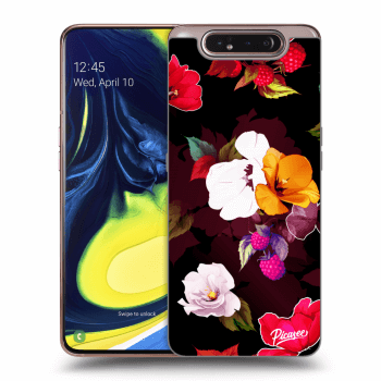 Picasee silikonowe czarne etui na Samsung Galaxy A80 A805F - Flowers and Berries