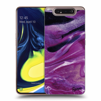 Picasee silikonowe czarne etui na Samsung Galaxy A80 A805F - Purple glitter