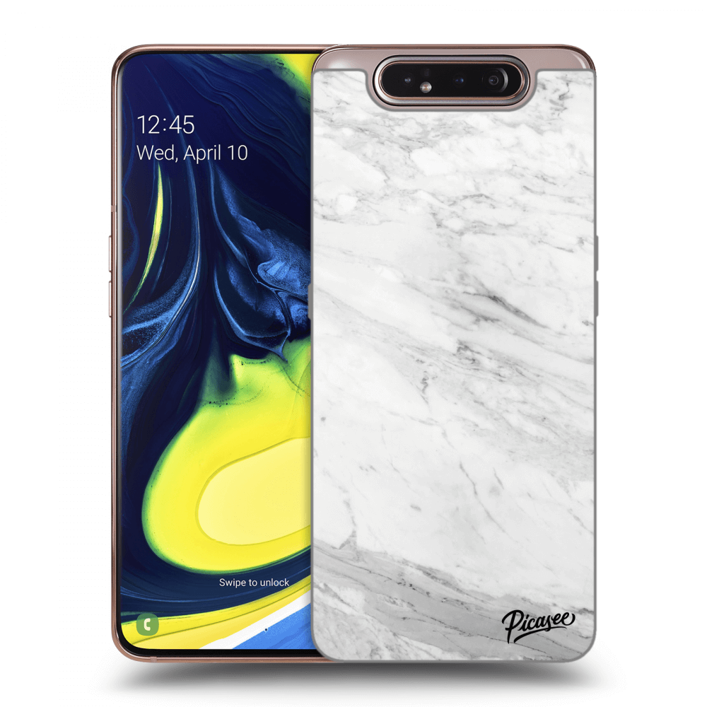 Picasee silikonowe przeźroczyste etui na Samsung Galaxy A80 A805F - White marble