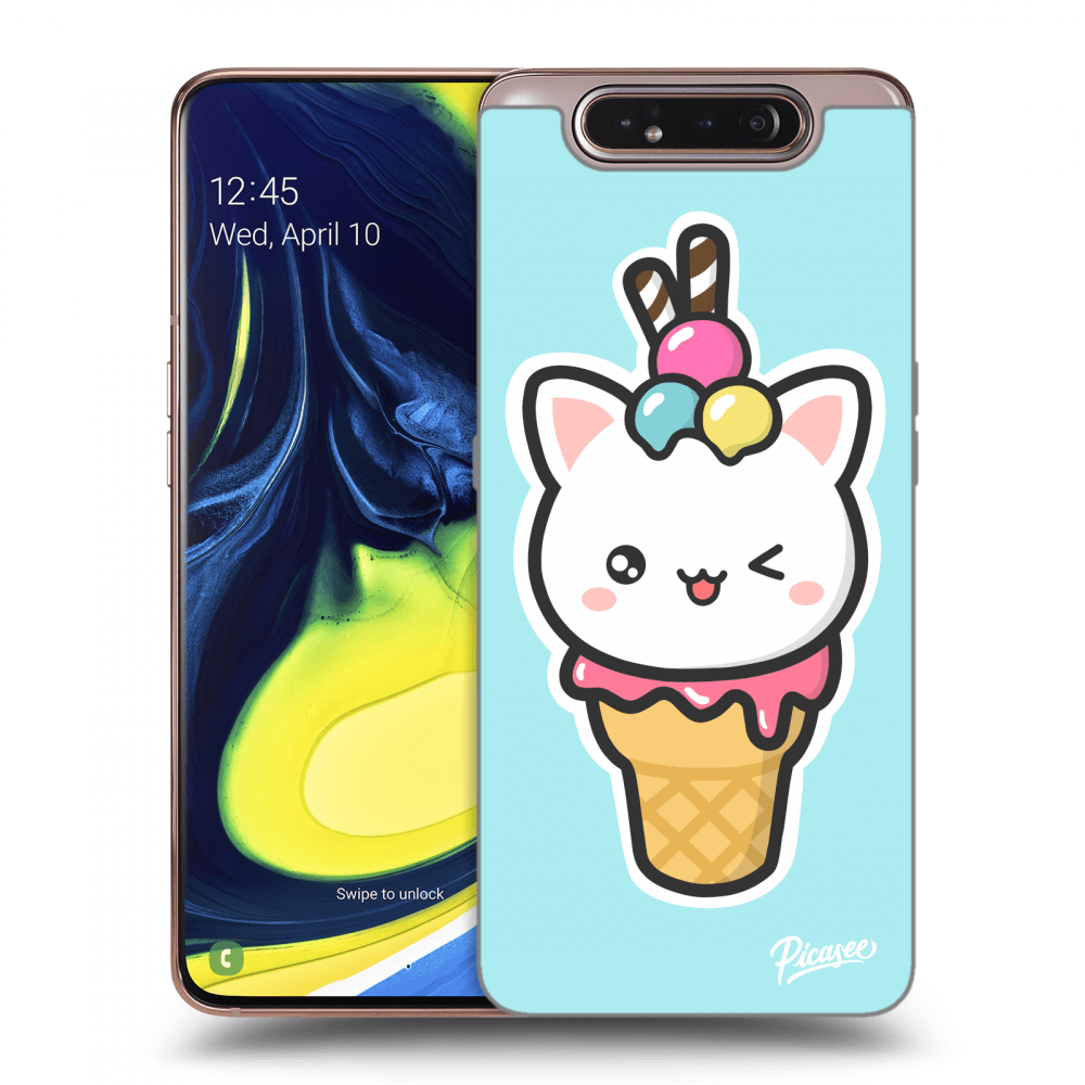 Picasee silikonowe przeźroczyste etui na Samsung Galaxy A80 A805F - Ice Cream Cat