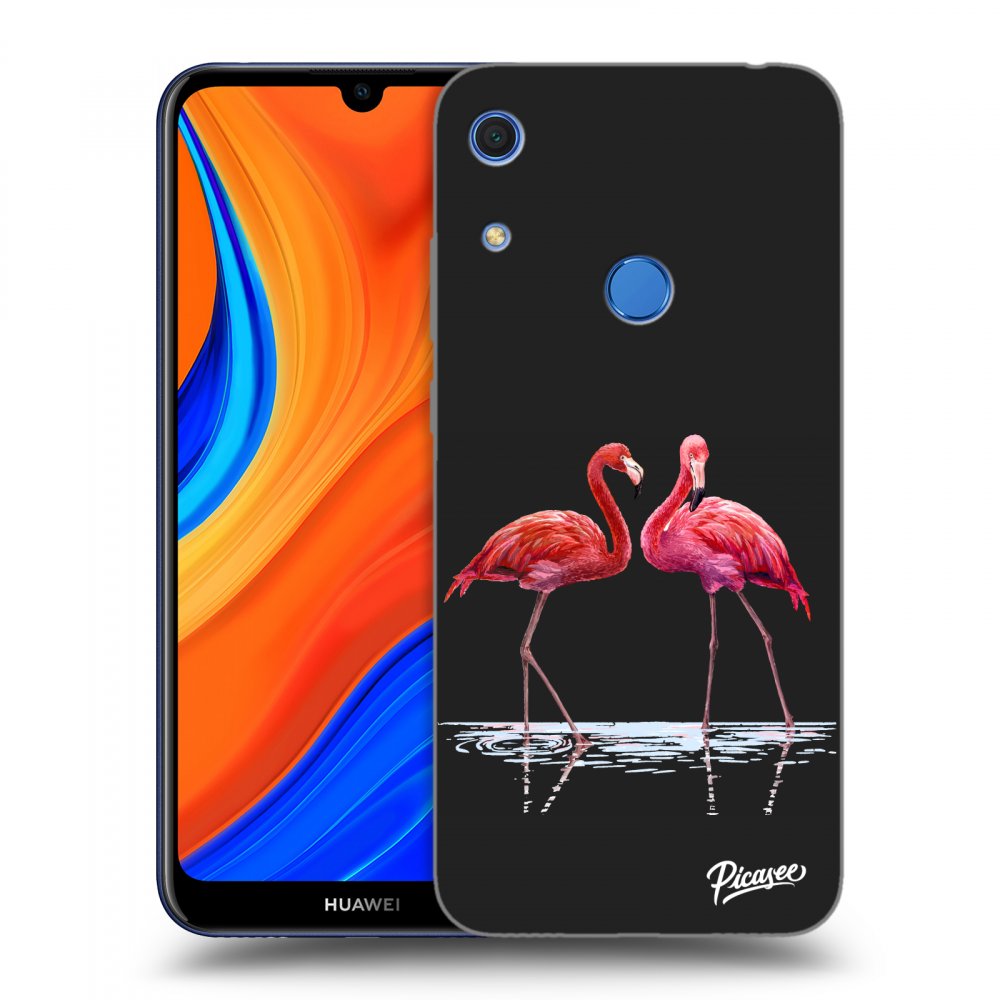 Picasee silikonowe czarne etui na Huawei Y6S - Flamingos couple