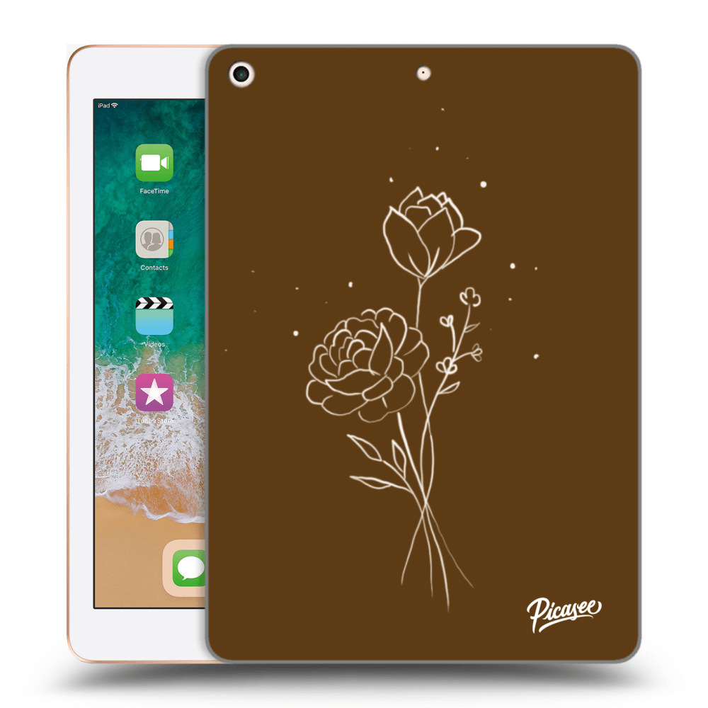 Picasee silikonowe czarne etui na Apple iPad 9.7" 2018 (6. gen) - Brown flowers