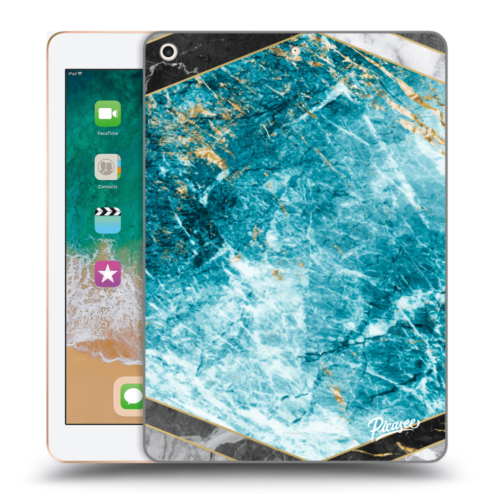 Picasee silikonowe przeźroczyste etui na Apple iPad 9.7" 2018 (6. gen) - Blue geometry